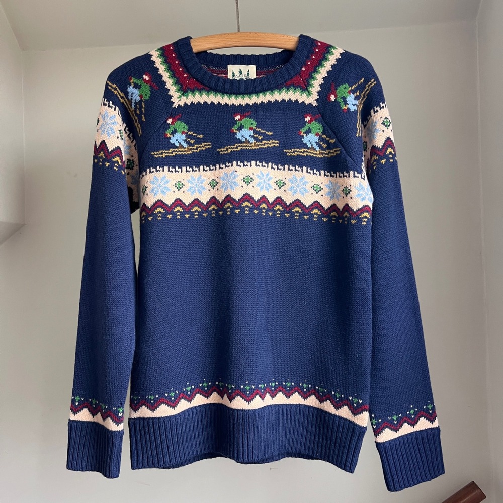 Kiel James Patrick Ski Sweater Hit The Slopes Blue Fair Isle Wool Blend Preppy S